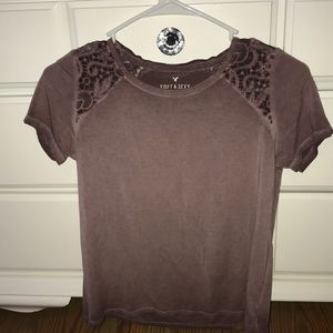 American Eagle Outfitters Lace Sleeve Tee Shirt